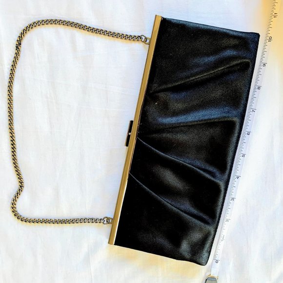 Black Satin Clasp Clutch with Strap - Picture 4 of 5
